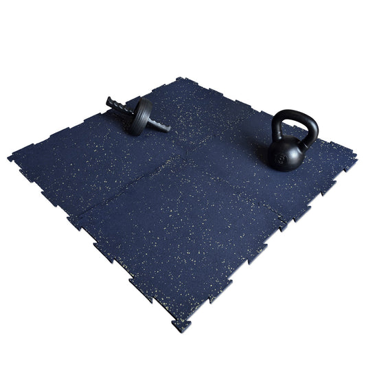 Piso de Caucho 50x50cm Azul con pintas amarillas 7mm encastrable 1m2