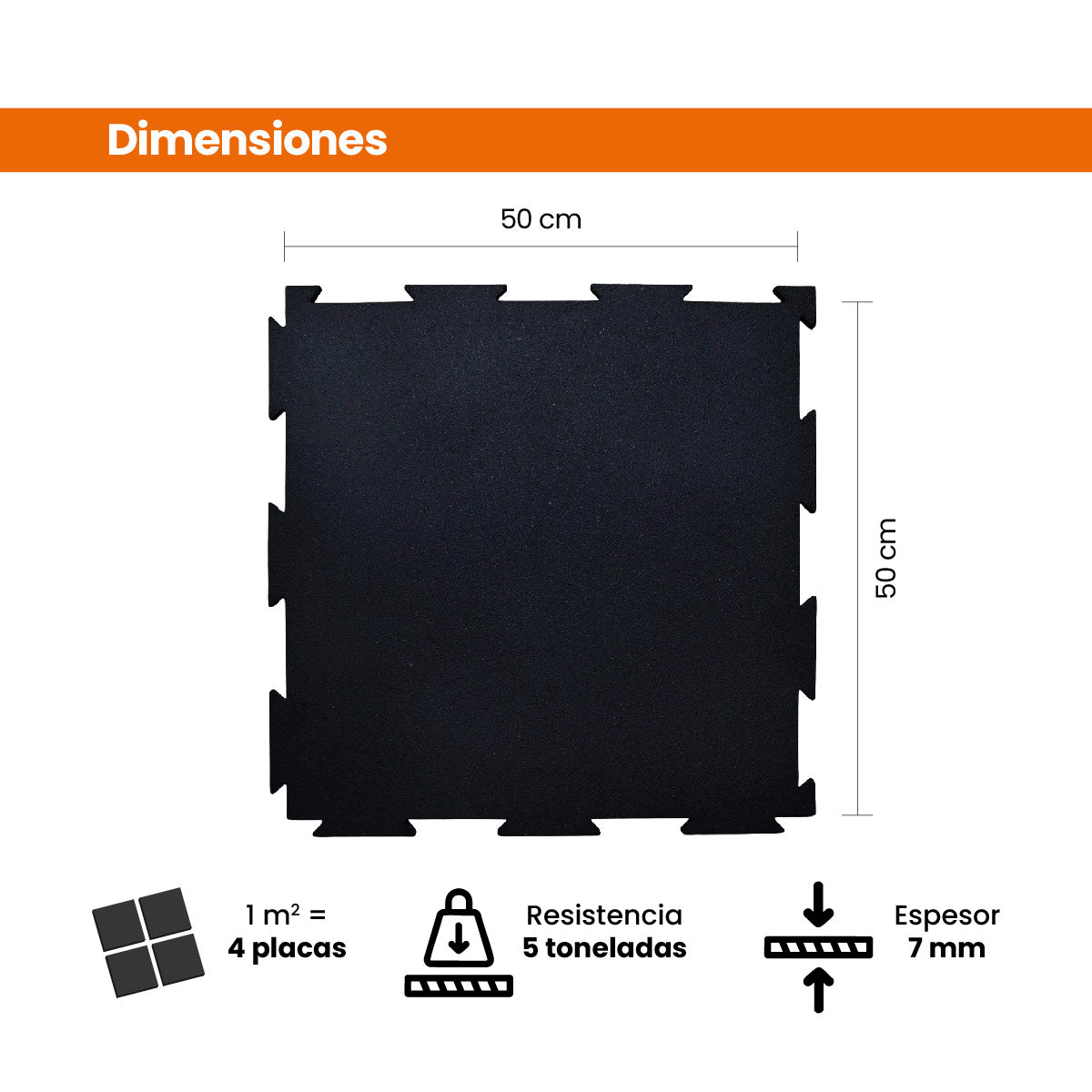 Piso de Caucho 50x50cm Azul 7mm encastrable 1m2