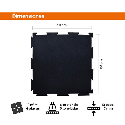 Piso de Caucho 50x50cm Azul con pintas amarillas 7mm encastrable 1m2
