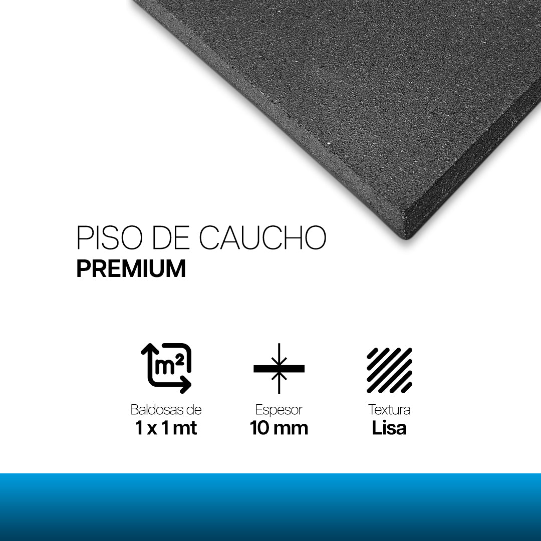 Piso PREMIUM de caucho reciclado antideslizante gimnasios crossfit placa 1x1mt 10mm